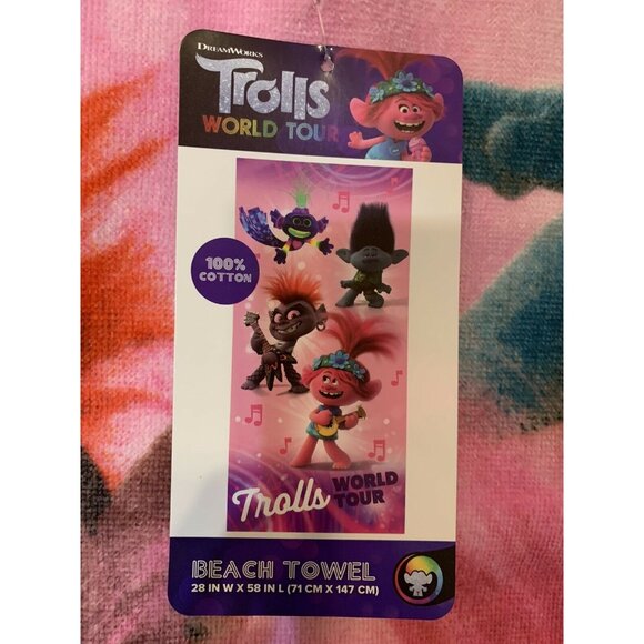 New Trolls II World‎ Tour Cotton 28 x 58 Beach Towel Soft Swimming Pool Bath - Picture 1 of 6